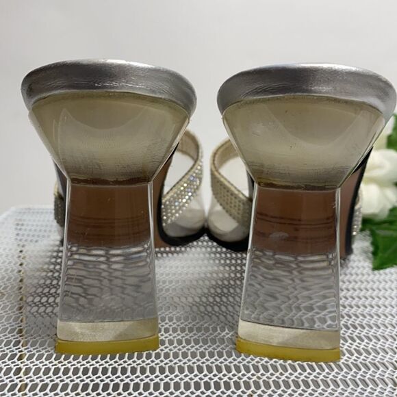 Stuart Weitzman SPELLBOUND Crystal Rhinestone Clear Sandals Lucite Heel 7.5AA - Picture 5 of 15